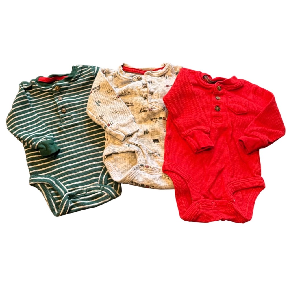 Carter's Baby 3M Thermal Bodysuits Set‎ 3 Pack Holiday Christmas Winter Train